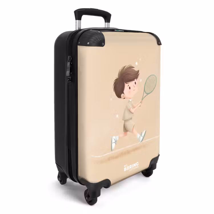 Jongen speelt tennis op zandkleurige achtergrond NBS - Handbagage koffer - Volwassenen Unisex middel -productfoto_3d