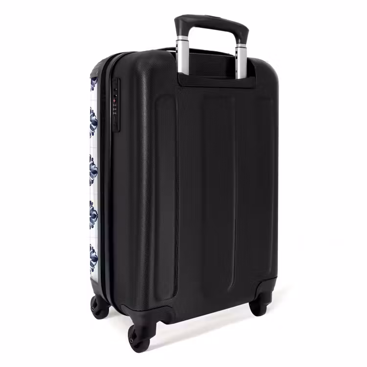 Tegelmotief - Blauw - Wit - Bloem NBS - Handbagage koffer - Volwassenen Unisex middel -achterkant