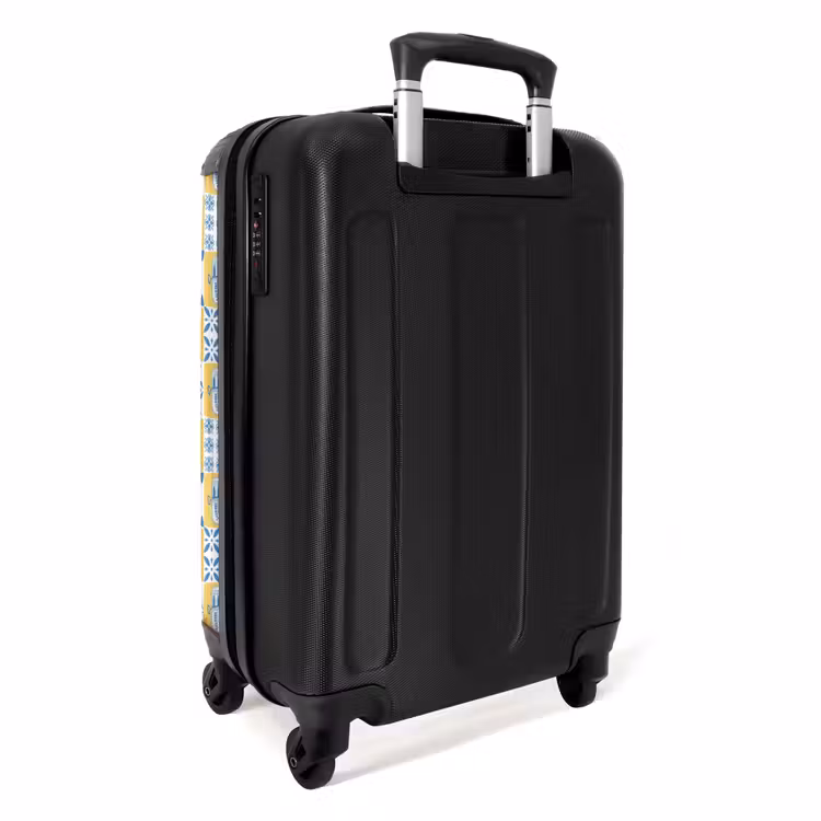 Tegel patroon blauw geel NBS - Handbagage koffer - Volwassenen Unisex middel -achterkant