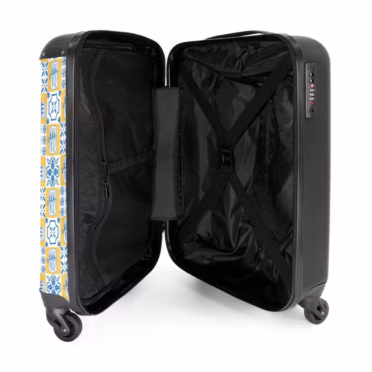 Tegel patroon blauw geel NBS - Handbagage koffer - Volwassenen Unisex middel -binnenkant