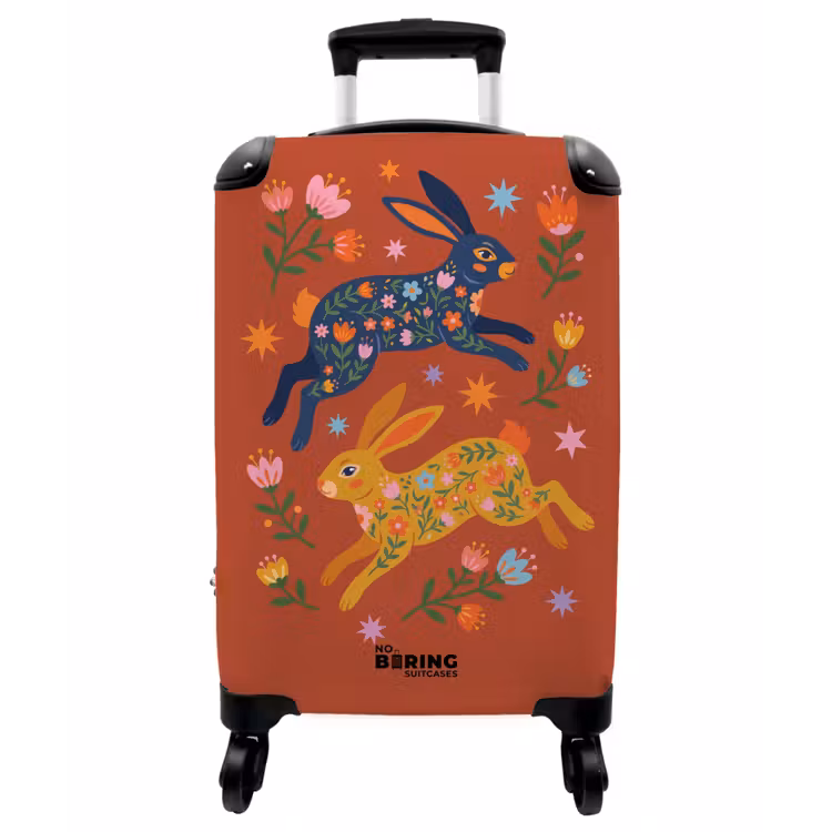 Koffer - Kaninchen – Blumen – Volkskunst – Bunt – Tiere - Konijn - Bloemen - Folk Art - Kleurrijk - Dieren NBS - Handbagage koffer - Vrouwen middel