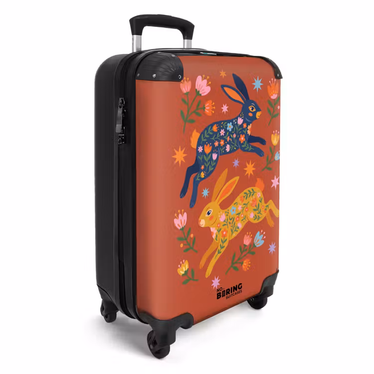 Koffer - Kaninchen – Blumen – Volkskunst – Bunt – Tiere - Konijn - Bloemen - Folk Art - Kleurrijk - Dieren NBS - Handbagage koffer - Vrouwen middel