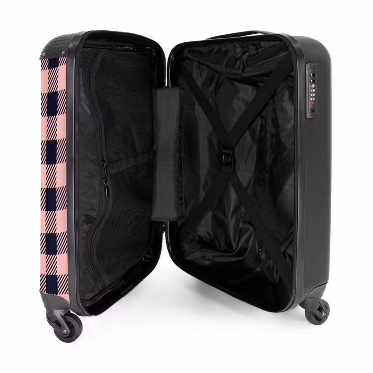 Geruit dambordpatroon in roze en zwart NBS - Handbagage koffer - Kinderen Unisex middel -binnenkant