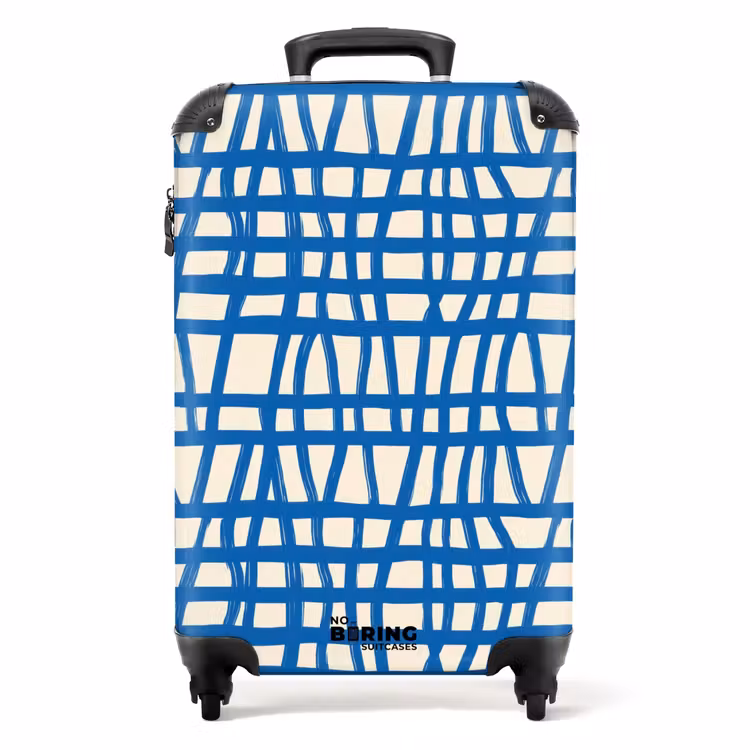 Ruitpatroon - Blauw - Crème NBS - Handbagage koffer - Volwassenen Unisex middel -productfoto_recht