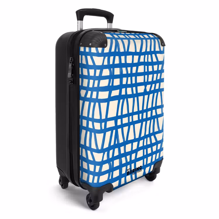 Ruitpatroon - Blauw - Crème NBS - Handbagage koffer - Volwassenen Unisex middel -productfoto_3d