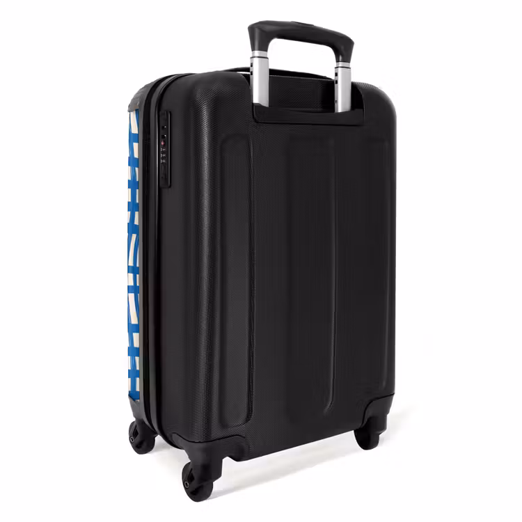 Ruitpatroon - Blauw - Crème NBS - Handbagage koffer - Volwassenen Unisex middel -achterkant