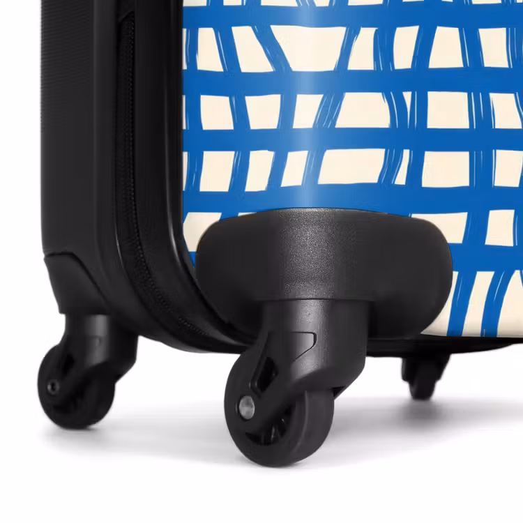 Ruitpatroon - Blauw - Crème NBS - Handbagage koffer - Volwassenen Unisex middel -wiel