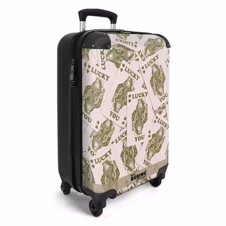 Koffer - Karten – Königin – Muster – Grün – Spiel - Kaarten - Koningin - Patroon - Groen - Spel NBS - Handbagage koffer - Vrouwen middel