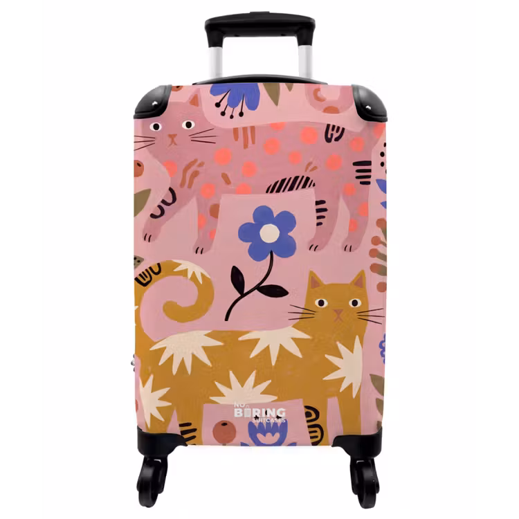Koffer - Katze – Blumen – Tiere – Modern – Rosa - Kat - Bloemen - Dieren - Modern - Roze NBS - Handbagage koffer - Vrouwen middel
