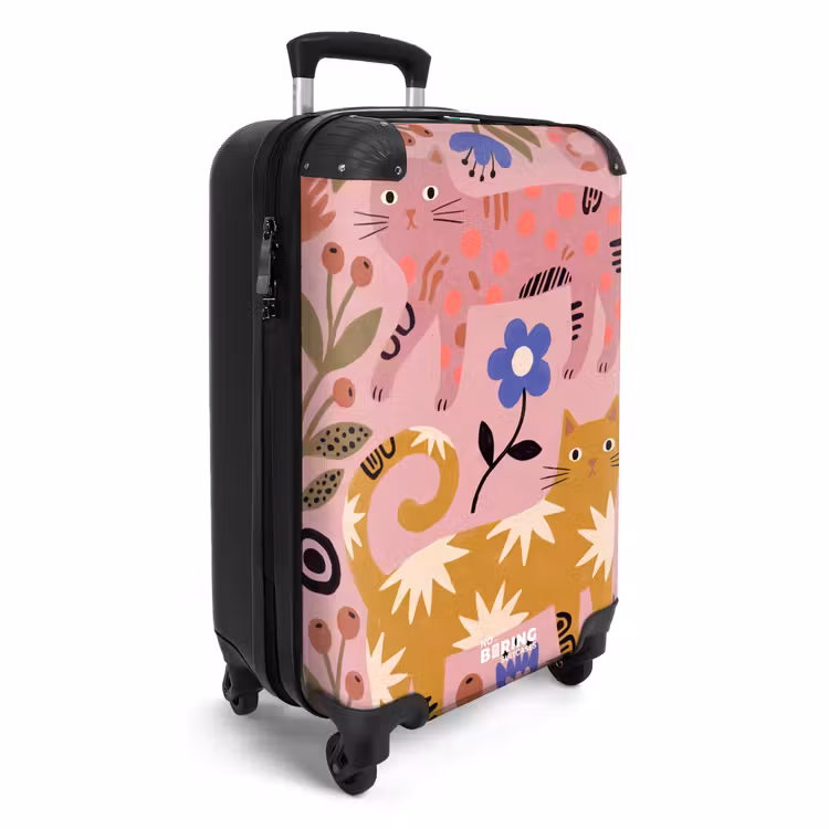 Koffer - Katze – Blumen – Tiere – Modern – Rosa - Kat - Bloemen - Dieren - Modern - Roze NBS - Handbagage koffer - Vrouwen middel