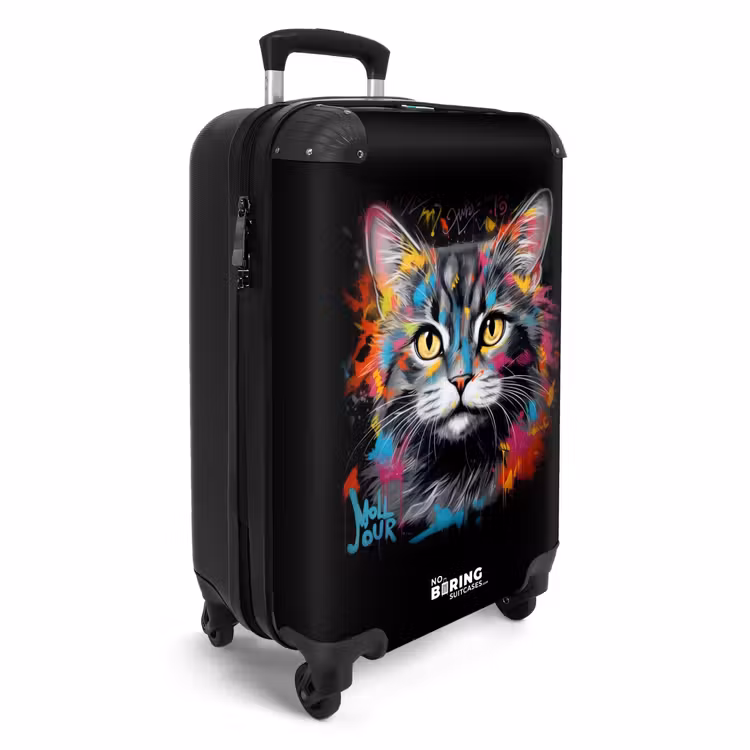 Kat met Kleurrijke Penseelstreken NBS - Handbagage koffer - Unisex middel -productfoto_3d