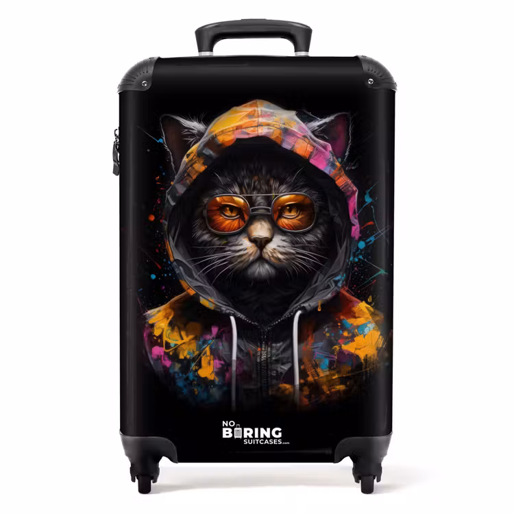 Kat met kleurrijk vest en oranje bril NBS - Handbagage koffer - Unisex middel -productfoto_3d