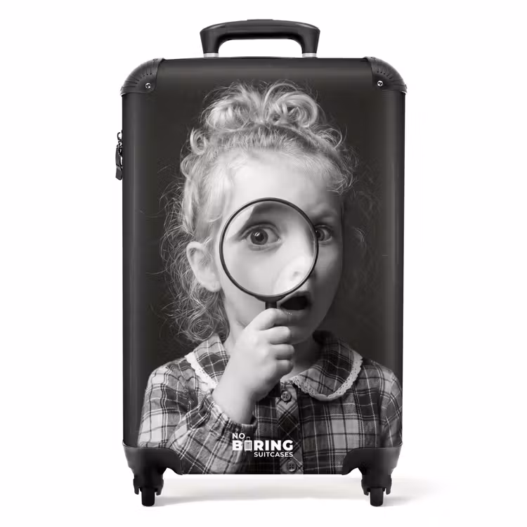 Koffer - Kind – Lupe – Porträt – Schwarz-Weiß - Kind - Vergrootglas - Portret - Zwart-wit NBS - Handbagage koffer - Volwassenen Unisex middel