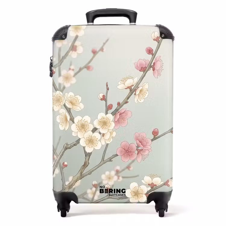 Koffer - Kirschen – Blüten – Grün - Kersen - Bloesem - Groen NBS - Handbagage koffer - Volwassenen Unisex middel