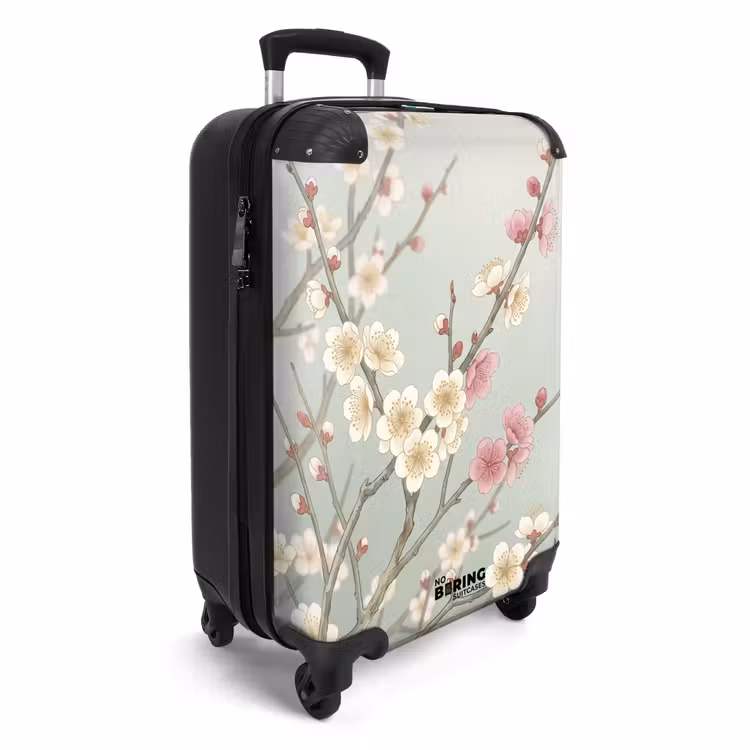 Koffer - Kirschen – Blüten – Grün - Kersen - Bloesem - Groen NBS - Handbagage koffer - Volwassenen Unisex middel
