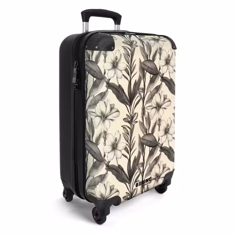 Klassiek - Botanisch - Zwart - Beige NBS - Handbagage koffer - Volwassenen Unisex middel -productfoto_3d