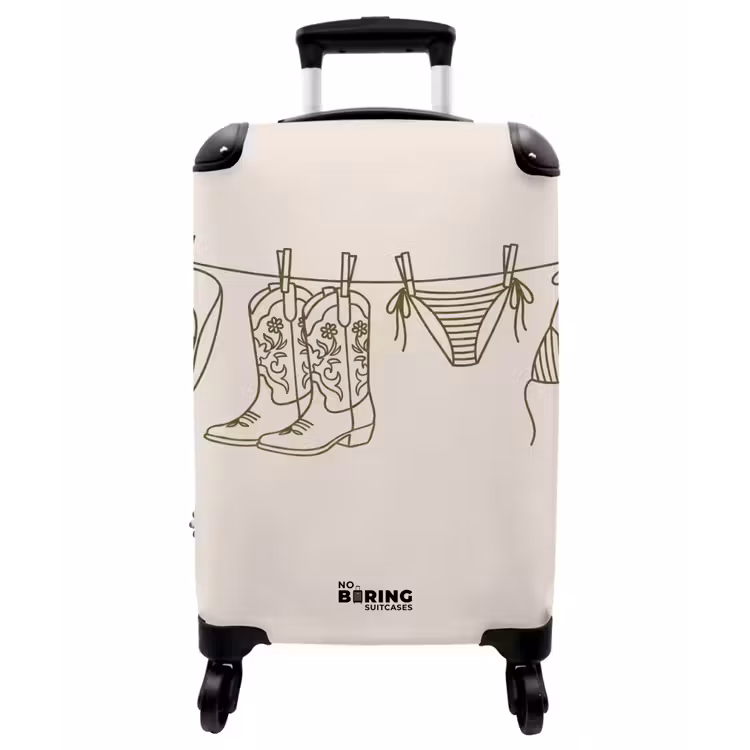 Koffer - Kleidung – Wäscheleine – Sommer – Strichzeichnung – Grün - Kleding - Waslijn - Zomer - Lijntekening - Groen NBS - Handbagage koffer - Vrouwen middel