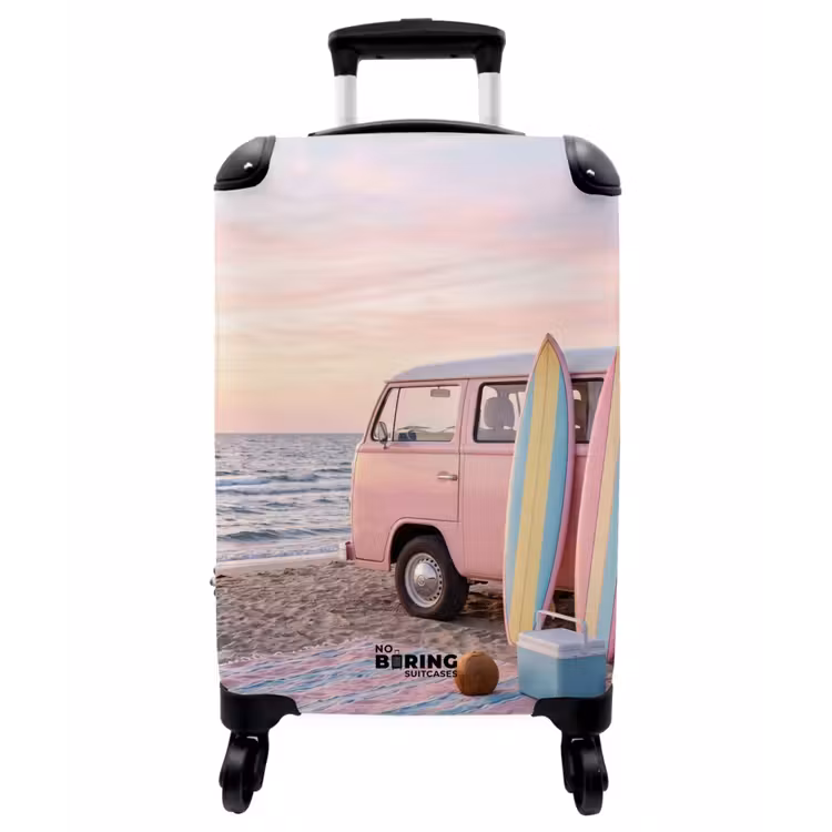 Koffer - Kleinbus – Strand – Surfbrett – Sommer – Rosa - Busje - Strand - Surfplank - Zomer - Roze NBS - Handbagage koffer - Vrouwen middel