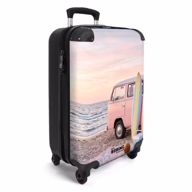 Koffer - Kleinbus – Strand – Surfbrett – Sommer – Rosa - Busje - Strand - Surfplank - Zomer - Roze NBS - Handbagage koffer - Vrouwen middel