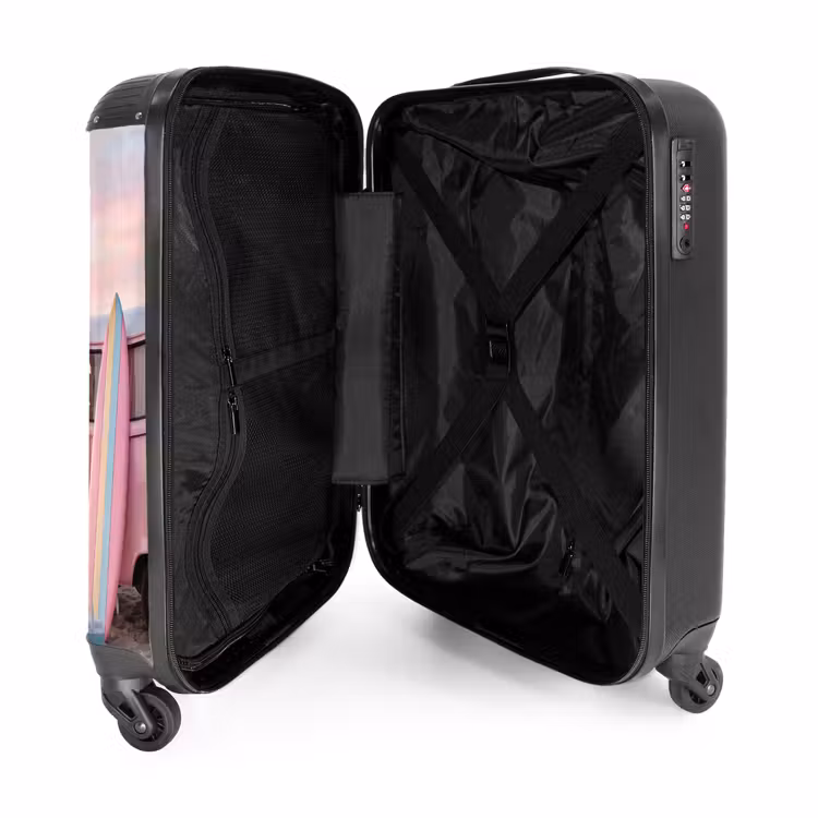 Koffer - Kleinbus – Strand – Surfbrett – Sommer – Rosa - Busje - Strand - Surfplank - Zomer - Roze NBS - Handbagage koffer - Vrouwen middel