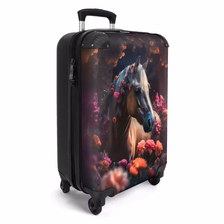 Koffer - Paard - Bloemen - Paars - Oranje - Dieren Koffer - NBS - Handbagage middel -productfoto_3d