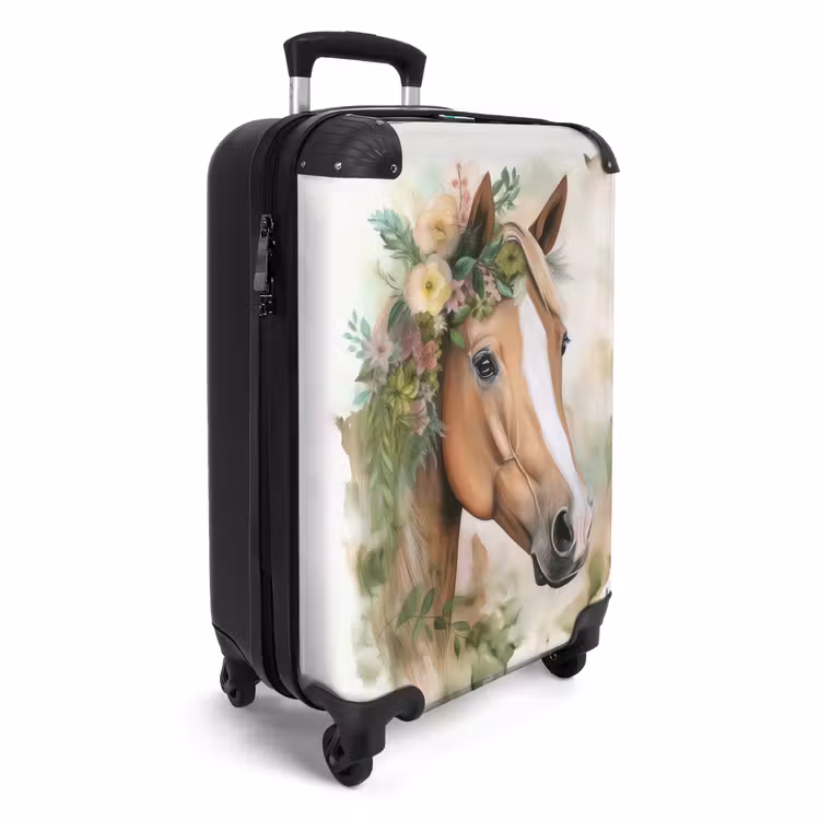 Koffer - Paard - Bloemen - Natuur - Waterverf - Dieren Koffer - NBS - Handbagage middel -productfoto_3d