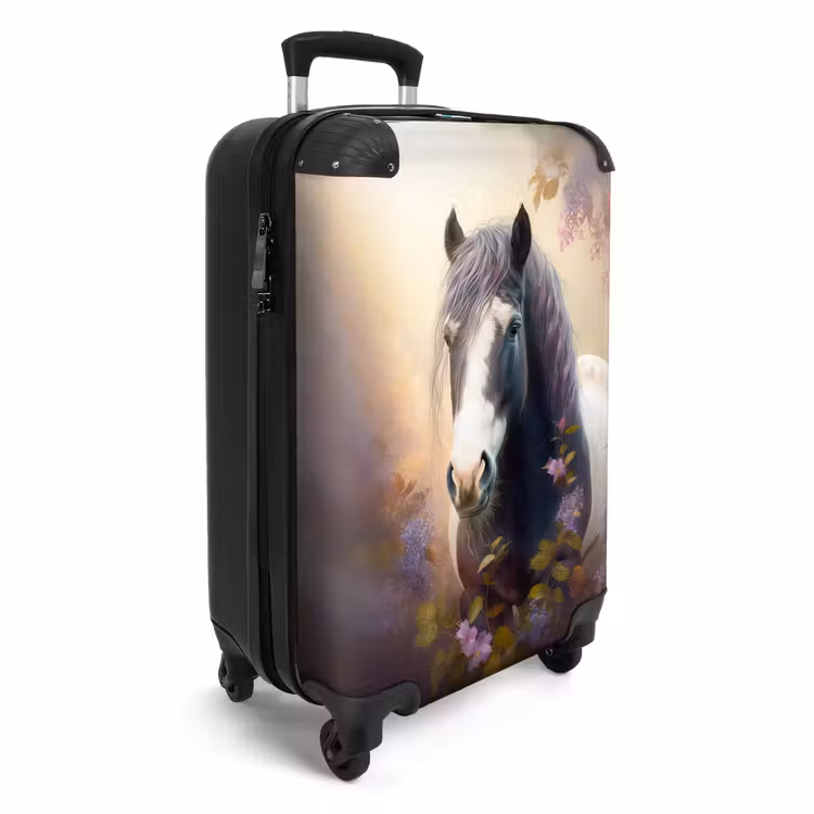 Koffer - Paard - Natuur - Dieren - Bloemen - Paars Koffer - NBS - Handbagage middel -productfoto_3d