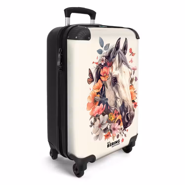 Wit paardenhoofd omringd door bloemen en vlinders Koffer - NBS - Handbagage middel -productfoto_3d