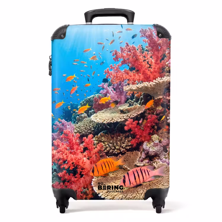 Koffer - Korallenriff – Fische – Unterwasser – Tropisch – Rot - Koraalrif - Vissen - Onderwater - Tropisch - Rood NBS - Handbagage koffer - Volwassenen Unisex middel