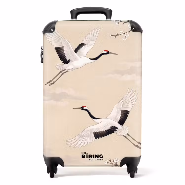 Koffer - Kraniche – Blüten – Beige - Kraanvogels - Bloesem - Beige NBS - Handbagage koffer - Volwassenen Unisex middel
