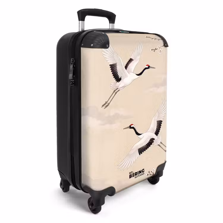 Koffer - Kraniche – Blüten – Beige - Kraanvogels - Bloesem - Beige NBS - Handbagage koffer - Volwassenen Unisex middel
