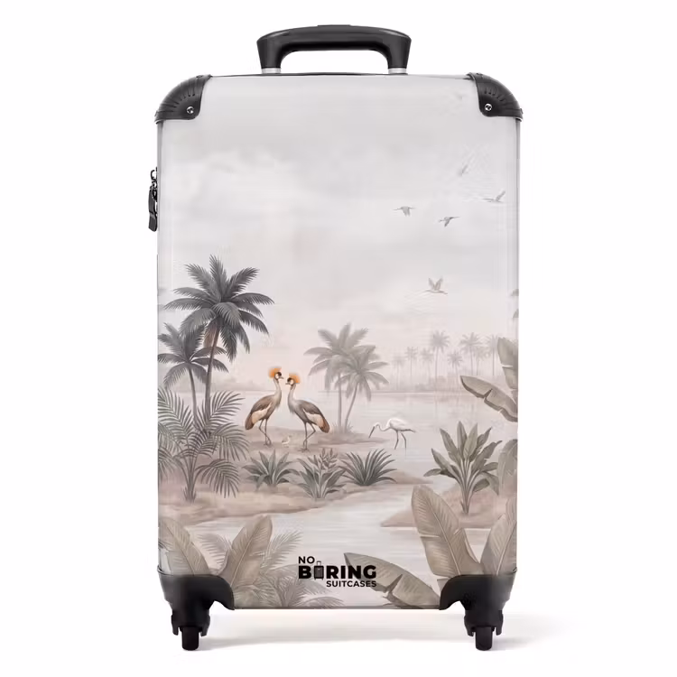 Koffer - Kraniche – Palmen – Tropisch - Kraanvogels - Palmbomen - Tropisch NBS - Handbagage koffer - Volwassenen Unisex middel