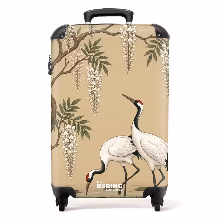 Koffer - Kraniche – Wasser – Beige - Kraanvogels - Water - Beige NBS - Handbagage koffer - Volwassenen Unisex middel