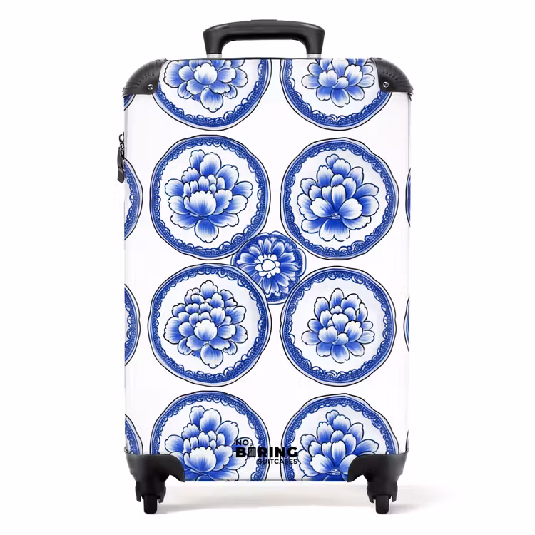 Cirkels - Bloemen - Blauw NBS - Handbagage koffer - Volwassenen Unisex middel -productfoto_recht
