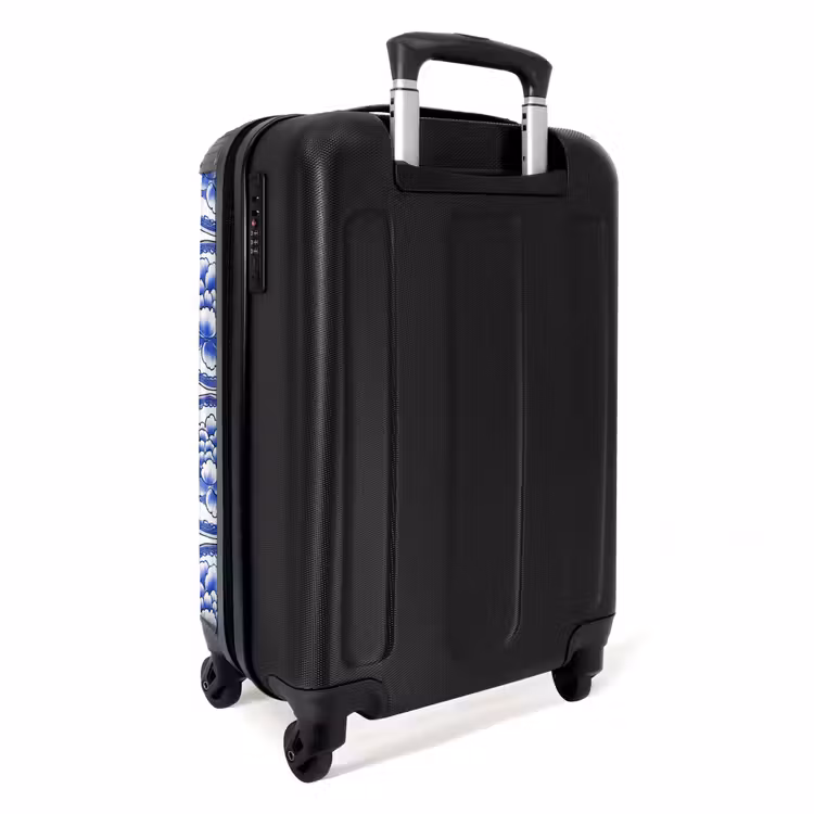Cirkels - Bloemen - Blauw NBS - Handbagage koffer - Volwassenen Unisex middel -achterkant