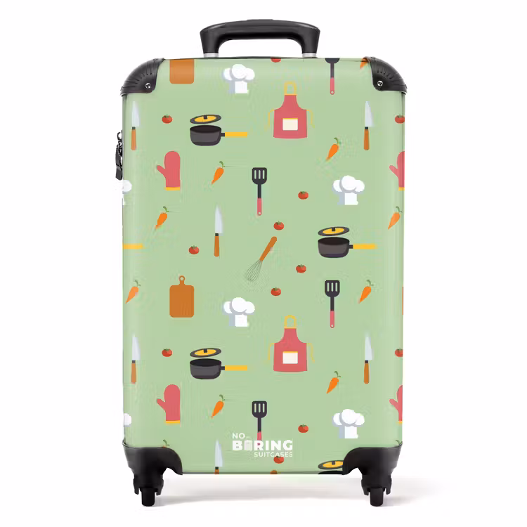 Keukenaccessoires en ingrediënten op lichtgroen NBS - Handbagage koffer - Kinderen Unisex middel -productfoto_recht