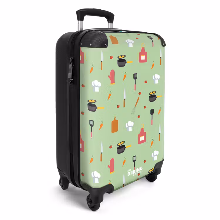 Keukenaccessoires en ingrediënten op lichtgroen NBS - Handbagage koffer - Kinderen Unisex middel -productfoto_3d