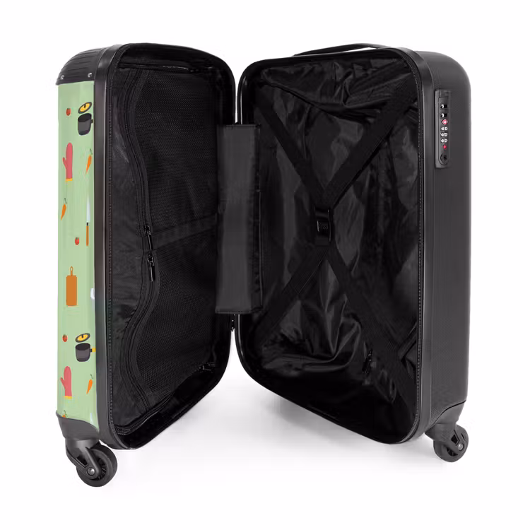 Keukenaccessoires en ingrediënten op lichtgroen NBS - Handbagage koffer - Kinderen Unisex middel -binnenkant