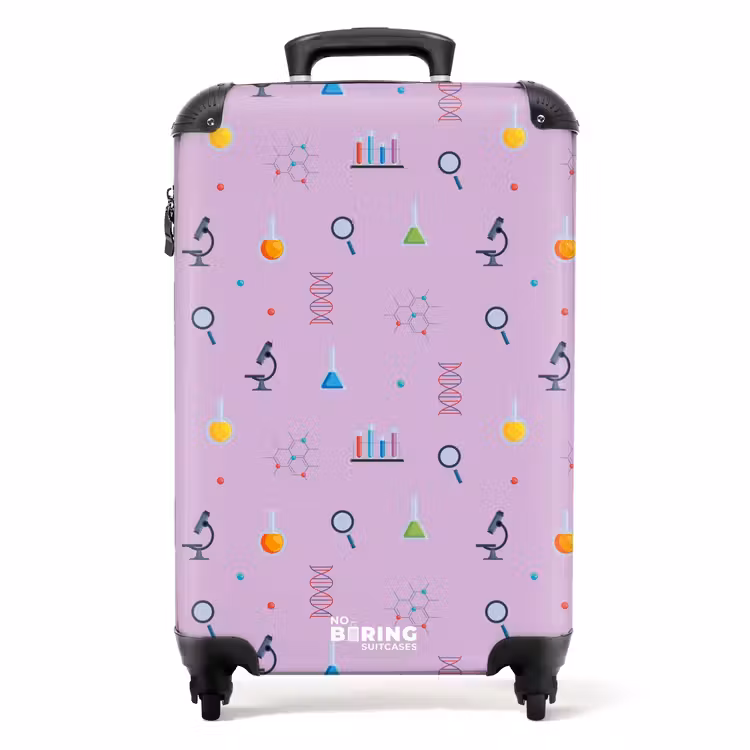 Laboratorium en wetenschapspatroon op paarse achtergrond NBS - Handbagage koffer - Kinderen Unisex middel -productfoto_recht
