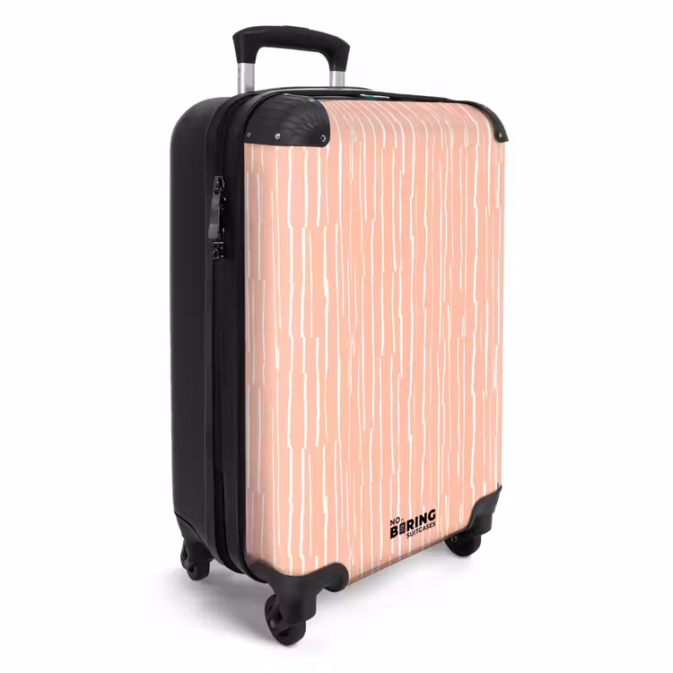 Koffer - Lachsrosa – Streifen – Handgezeichnet – Muster - Zalmroze - Strepen - Handgetekend - Patroon NBS - Handbagage koffer - Vrouwen middel