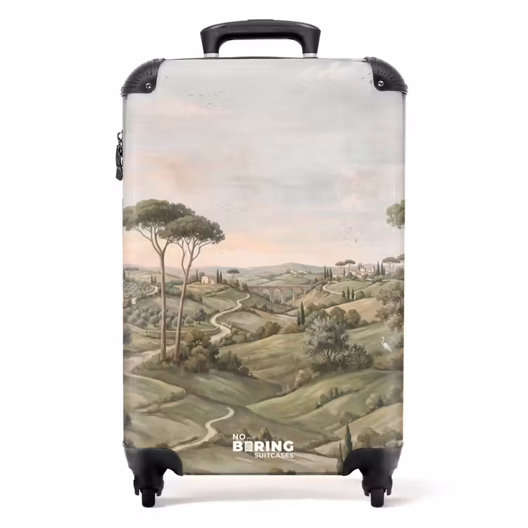 Koffer - Landschaft – Hügel – Sandweg – Grün - Landschap - Heuvels - Zandpad - Groen NBS - Handbagage koffer - Volwassenen Unisex middel