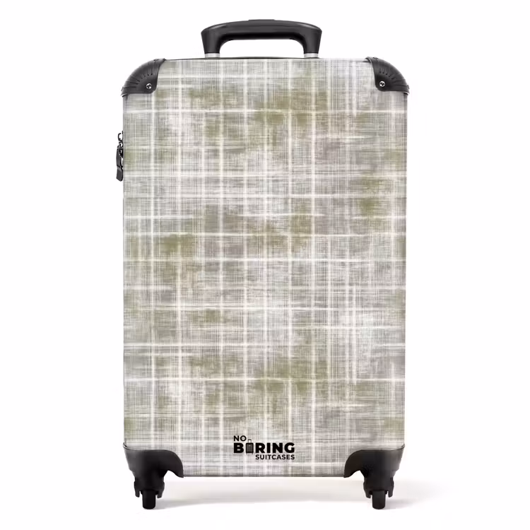Linnen - Patroon - Groen NBS - Handbagage koffer - Volwassenen Unisex middel -productfoto_recht
