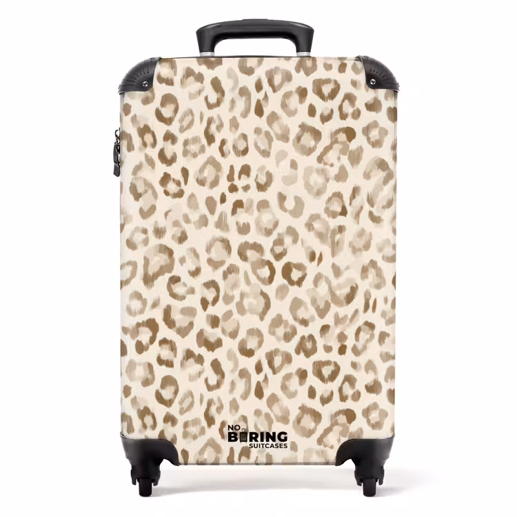 Luipaard - Klassiek - Beige NBS - Handbagage koffer - Volwassenen Unisex middel -productfoto_recht