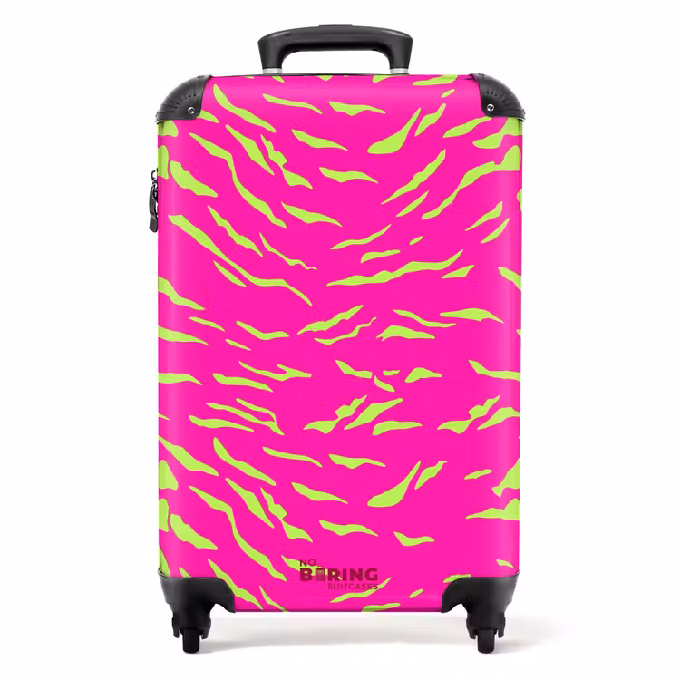 Felroze tijgerprint met limoengroene strepen NBS - Handbagage koffer - Volwassenen Unisex middel -productfoto_recht