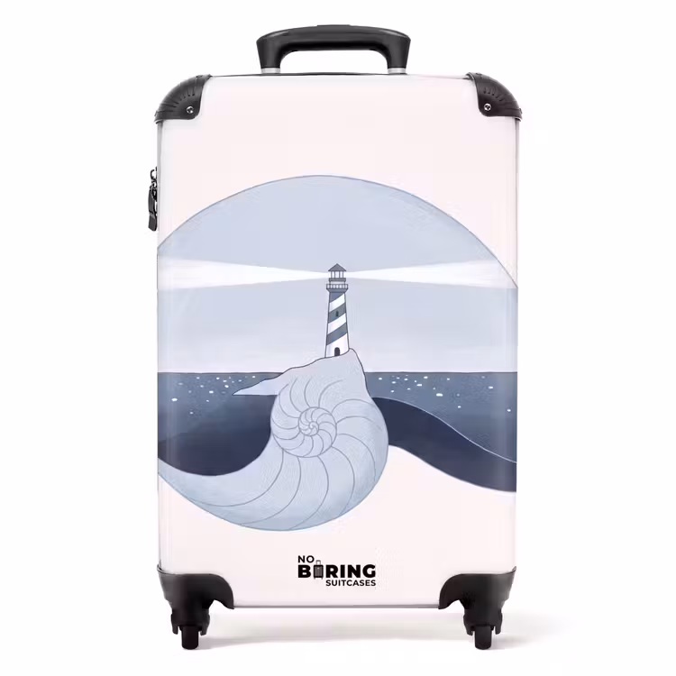 Koffer - Leuchtturm – Meer – Muschel – Abstrakt – Blau - Vuurtoren - Zee - Schelp - Abstract - Blauw NBS - Handbagage koffer - Volwassenen Unisex middel