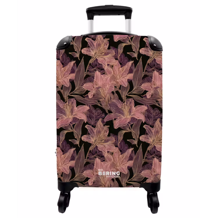 Koffer - Lilien – Muster – Lila – Gold - Lelies - Patroon - Paars - Goud NBS - Handbagage koffer - Vrouwen middel