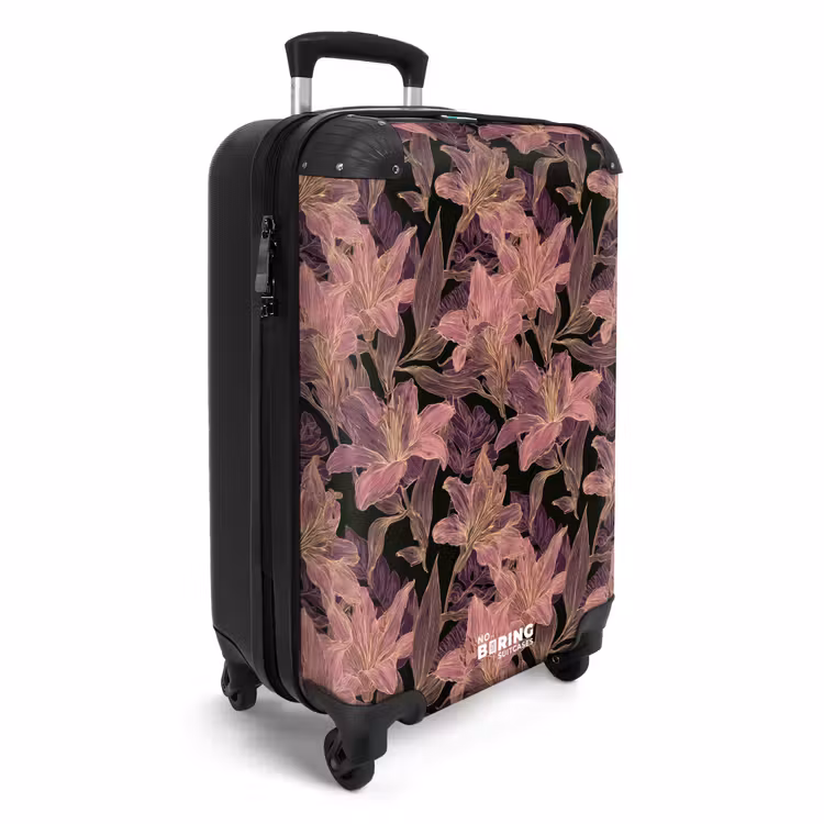 Koffer - Lilien – Muster – Lila – Gold - Lelies - Patroon - Paars - Goud NBS - Handbagage koffer - Vrouwen middel