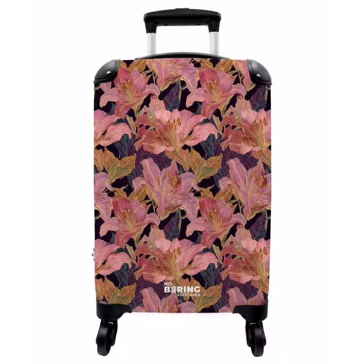 Koffer - Lilien – Muster – Rosa – Gold - Lelies - Patroon - Roze - Goud NBS - Handbagage koffer - Vrouwen middel