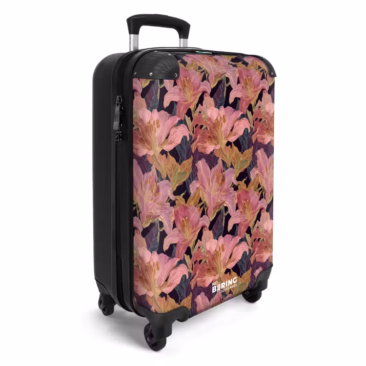 Koffer - Lilien – Muster – Rosa – Gold - Lelies - Patroon - Roze - Goud NBS - Handbagage koffer - Vrouwen middel