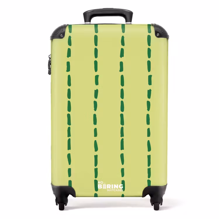 Limegroene achtergrond met donkergroene streepjes NBS - Handbagage koffer - Kinderen Unisex middel -productfoto_recht